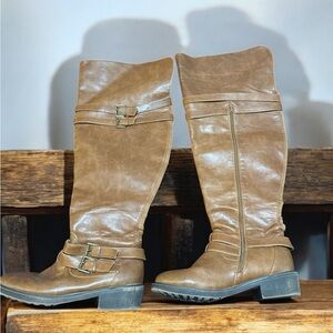 Torrid Tan Over the Knee Boots with Buckle Details